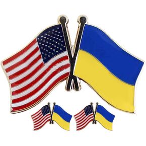 3pcs American US Ukraine Flag Lapel Pins Ukraine Brooch Pin United States of America USA Ukrainian Lapel Pins Patriotic Souvenir Badge Pins For Memorial Veteran Day Patriotic Party