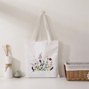 WADORN DIY Canvas Handbag Embroidery kit, Vintage Flowers Pattern Tote Bag Embroidery Making Kit for Beginners Canvas Bag Cross Stitch Kits Include Embroidery Hoops Color Threads Needle