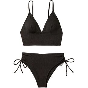 SHENHE Women's Bikini Set Solid Color Sexy Ribbed Triangle Two Piece Swimsuit