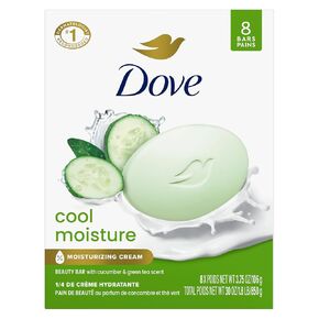 Dove Skin Care Beauty Bar For Softer Skin Cucumber And Green Tea More Moisturizing Than Bar Soap 3.75 oz, 8 Bars