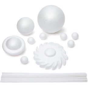 22 Piece 3D Solar System Model Kit for Crafts, Outer Space Science Projects, White Polystyrene Foam Balls for Painting and Coloring, Spheres and Dowels Included