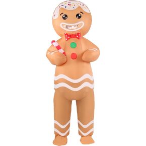 Christmas Gingerbread Men Inflatable Costume Adult Blow Up Fancy Dress Costumes Red Full Body Funny Outfit Men Women for Holiday Xmas Party Parade Gathering
