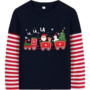 Toddler Girls Boys Christmas Shirt Long Sleeve Strip Patchwork Tops 2-7Years