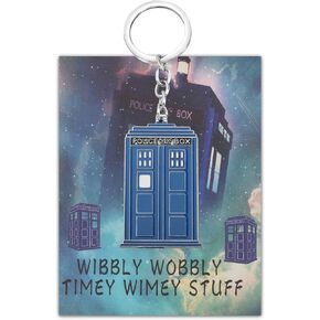 PLITI Dr Who TV Show Inspired Gift Dr Who Fans Gift Wibbly Wobbly Timey Wimey Stuff Police Box Keychain