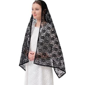 Leimandy Floral Lace Veil Rectangular Chapel Veil Long Veil for Church Lace Scarf for Women Latin Mass V99