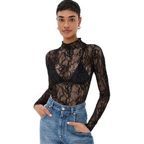 Good American Women's Lace Long Sleeve Thong Bodysuit