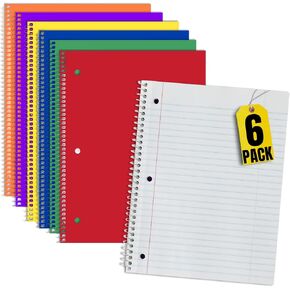 1InTheOffice College Ruled Spiral Notebook 8x11, Spiral Notebook, 1-Subject Notebooks, Wirebound Spiral Notebooks, 70 Sheets (6 Pack) (Black)