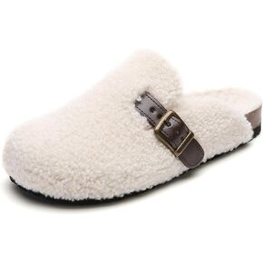 Tilocow Women's Suede Clogs Comfortable Fuzzy Cork Footbed Mules Slip On Winter Clogs