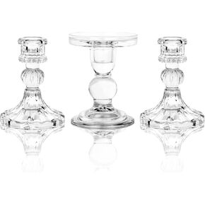 Unity Candle Holder - Glass Candle Holder for Pillar Candle and Taper Candle, Clear Unity Candle Holder Set of 3, Decorative Candlestick Holder Glass Candle Stand for Wedding Table Centerpiece Dinning