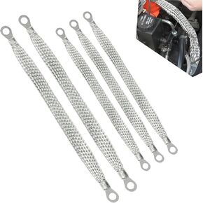 5 PCS Automotive Ground Strap Kit, Ground Strap Ground Cable, Flexible Braided Metal Strap, Universal for Most Cars (Silver)