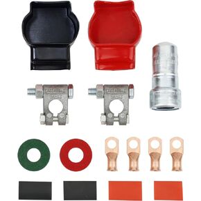 Battery Terminal Connectors Kit.Fit for Vessels Cars Boats RVs.Military Spec Positive Negative Heavy Duty Battery Terminals.(Copper Lugs,Heatshrink,Cleaning Brush, Cover and Anti Corrosion Washers.)