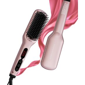 MEGAWISE Pro Ceramic Ionic Hair Straightener Brush for Home Salon | MCH Fast 20s Heating Tech with Auto-Off Safety | Anti-Scald with Universal Dual Voltage | Rotatable Power Cord