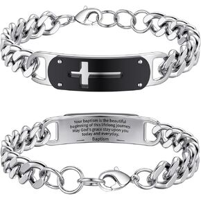 Cross Bracelet for Men Boys, Stainless Steel Cuban Cross Chain Link Bracelet, Bible Verse Christian Jewelry Gifts, Adjustable 7.5-8.5 Inches in Saudi Arabia