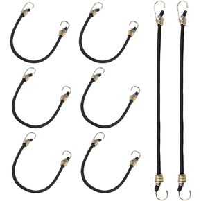 8 Pack Mini Bungee Cords with Hooks, 10 Inch Elastic Bungee Straps for Securing Tarps, Cargo, Canvases (White)