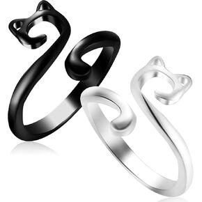 SEWACC Cat Crochet Rings 2Pcs Adjustable Knitting Crochet Loop Rings Yarn Guide Open Ring for DIY Crocheting Knitting Crafts