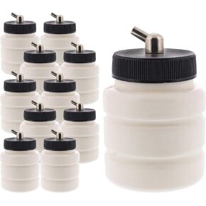 Master Airbrush (Pack of 10) TB-005 Empty 2.7-Ounce (80cc) Plastic Jar Bottles with 60° Down Angle Adaptor Lid Assembly - Fits Single-Action Siphon Feed Airbrushes, Use on Master Badger Paasche Iwata