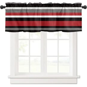 Valance Curtain for Window Red Stripes Black White Gray Rod Pocket Valance Window Valance for Kitchen Living Room Bathroom Holiday Home Decoration 54x18inch
