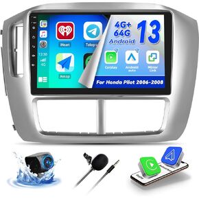 ستيريو سيارة Camecho 2G+64G Android 13 لسيارة 2006-2008 Honda Pilot Radio 9 بوصة تعمل باللمس مع Apple Carplay اللاسلكي وAndroid Auto، راديو السيارة مع بلوتوث GPS WiFi EQ 1080P SWC + كاميرا احتياطية AHD
