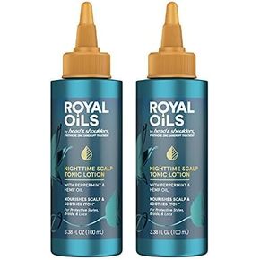 Head & Shoulders Royal Oils Curly Hair Product Nighttime Scalp Tonic Lotion with Peppermint and Hemp Oil, Sulfate Free, 3.4 Fl Oz