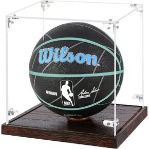 Mini Basketball Display Case with Solid Wood Base, 8-Inch Mini Basketball Display Case for Autographed Mini Basketballs, Memorabilia Display - Sports Collectible Storage for Mini Basketball Collectors