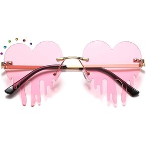 D Lolylad Melting Heart Sunglasses Dripping Heart Shaped Sunglasses Rave Sunglasses for Women Men - Heart Drip Sunglasses for Festival Concert Party