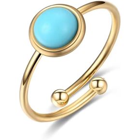 Simulated Turquoise Stacking Ring for Women Teen Girls Promise Wedding Engagement Statement 18k Gold Plated Stainless Steel Adjustable Open Tiny Wrap Middle Tail Finger Band Valentine's Day Anniversary Jewelry Dainty Gifts Christmas
