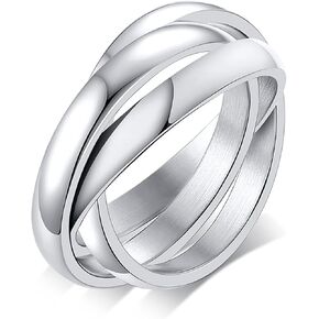 MYNENEY Women Minimalist Promise Ring Triple Interlocked Rolling Rings Size 4-12