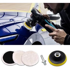 3PCS Wool Polishing Buffing Pad, Car Buffer Polisher Kit, Car Polisher Buffer Drill Attachment with M10 Drill Adapter, Polishing Buffing Wheel for Car Grooming, Polishing and Waxing