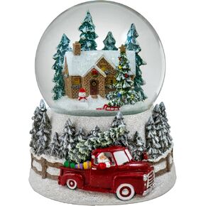 100MM Winter Scene with Red Truck Snow Globe by The San Francisco Music Box