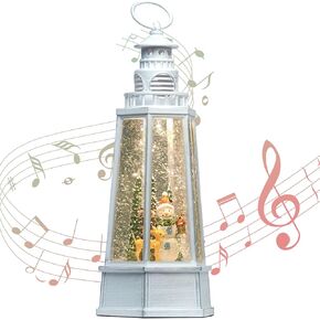 13.5'' Retro Nativity Snow Globe, Lighthouse Style Musical Lighted Water Lantern, Christmas Decoration with Swirling Glitter, USB Powered and Battery Operated, Xmas Home Décor Gift