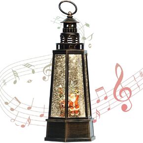13.5'' Retro Nativity Snow Globe, Lighthouse Style Musical Lighted Water Lantern, Christmas Decoration with Swirling Glitter, USB Powered and Battery Operated, Xmas Home Décor Gift