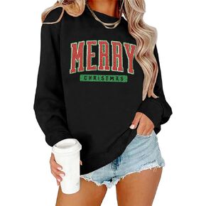 Merry Christmas Sweatshirts for Women: Glitter Merry Sweatshirt Xmas Gift Holiday Long Sleeve Pullover Tops