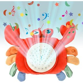 Plush Crab Stuffed Animal Sensory Toys, with Music, Star Projector and Mirror for Babies and Toddlers