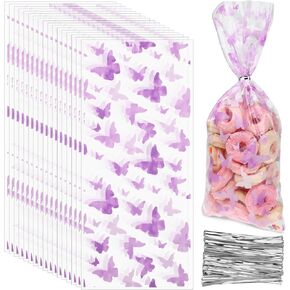 Vin Beauty 100 Pcs Butterfly Goodie Bags Purple Butterfly Candy Bags with 100 Pcs Silver Twist Ties Plastic Goodie Gift Bags for Butterfly Theme Birthday Party Dessert Decors Baby Shower Supplies in Saudi Arabia