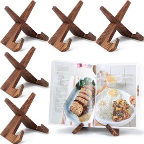 Wenqik 6 Pcs Cookbook Stand for Kitchen Recipe Book Holder Wooden Plate Stand Picture Stands for Display Cook Book Holder Stand Decorative Table Top Easels for Kitchen Counter(White,6.5 Inch)