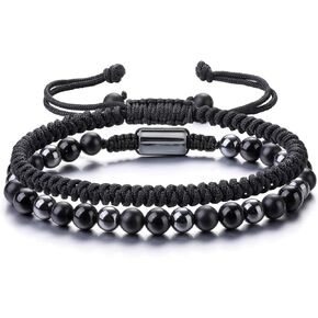 Jovivi Natural Stone Beaded Healing Bracelets for Men 6mm Healing Tiger Eye Obsidian Matte Onxy Hematite Beads Mens Crystal Bracelet Set for BF Husband Him Birthday Gifts