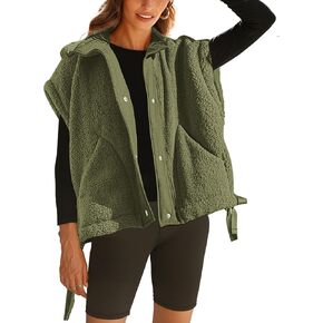 RIATOUR Fleece Vest Women Sleeveless Sherpa Jacket Casual Button Down Oversized Outwear Vests with Pockets