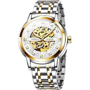 OLEVS Mens Automatic Watch Skeleton Diamond Luxury Mechanical Self Winding Dress Wrist Watch Waterproof Luminous