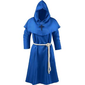 Kids Medieval Friar Monk Hooded Robe Renaissance Priest Hooded Robe Cloak Halloween Cosplay Costume