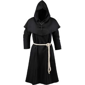 Kids Medieval Friar Monk Hooded Robe Renaissance Priest Hooded Robe Cloak Halloween Cosplay Costume