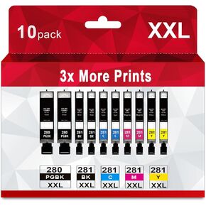 Compatible 280XL 281XL Ink Cartridge Replacement for Canon PGI-280 CLI-281 XL 280xxl 281xxl Value 10 Pack for TR8620a TR8520 TR8620 TR8600 TR7520 TS6120 TS6220 TS9120 TS6320 Printer