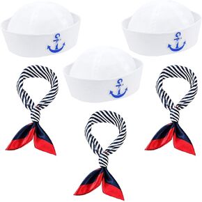 3 Pack Sailor Hat with Striped Scarf For Boat Ship Cruise Yacht Rock Concert, Sailor Outfit Costume Accessories
