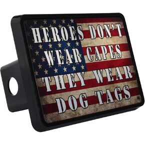 Rogue River Tactical USA Flag Trailer Hitch Cover Plug US Patriotic Heroes Wear Dog Tags Military Veteran Gift