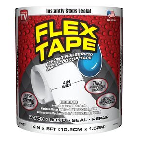 Flex Tape, 4 in x 5 ft, 2-Pack, White, Original Thick Flexible Rubberized Waterproof Tape - Seal and Patch Leaks, Works Underwater, Indoor Outdoor Projects - Home RV Roof Plumbing and Pool Repairs