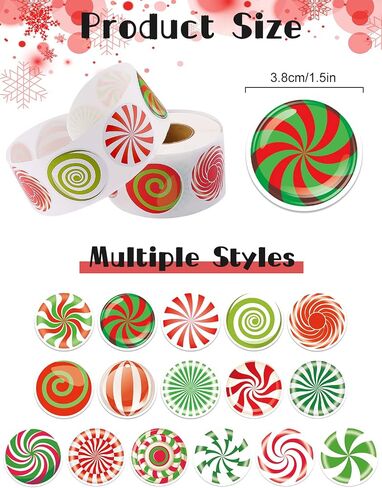 1000PCS Christmas Stickers Labels Kalolary 16 Patterns Adhesive Round Christmas Tags Colorful Xmas Decorative Envelope Seals Sticker for Craft Scrapbooking Party Christmas Decoration (2 Rolls) in Saudi Arabia