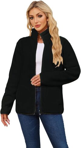 Women's Fleece Sherpa Jacket Fuzzy Zip Up Long Sleeve Casual Coat Soft Warm Fleece Jacket Outerwear With Pockets in Saudi Arabia
