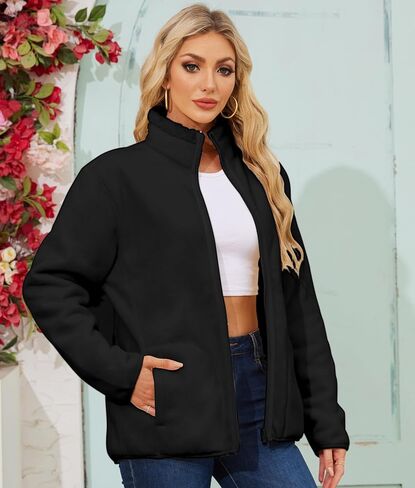 Women's Fleece Sherpa Jacket Fuzzy Zip Up Long Sleeve Casual Coat Soft Warm Fleece Jacket Outerwear With Pockets in Saudi Arabia