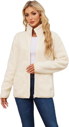 المرأة الصوف شيربا سترة غامض زمم كم طويل معطف غير رسمي لينة الدافئة جاكيت من الصوف ملابس خارجية مع جيوب in Kuwait