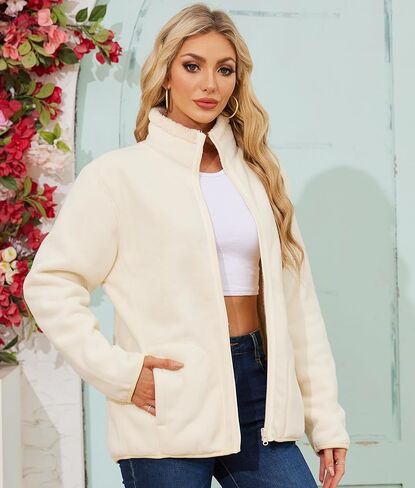 المرأة الصوف شيربا سترة غامض زمم كم طويل معطف غير رسمي لينة الدافئة جاكيت من الصوف ملابس خارجية مع جيوب in Kuwait