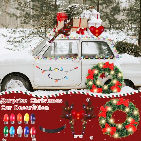 زينة عيد الميلاد LED للسيارة، زينة سيارة عيد الميلاد المضيئة، ديكور سيارة عيد الميلاد، إكليل سيارة عيد الميلاد (مجموعة أرجل قزم، كبيرة) in Kuwait